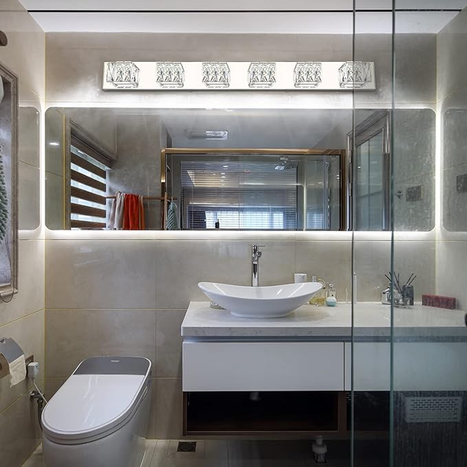 ZUZITO Modern Bathroom Light Fixtures - LED Crystal Vanity Lights Over Mirror - Chrome 6 Lights Bathroom Wall Light Cool White Light 6000K