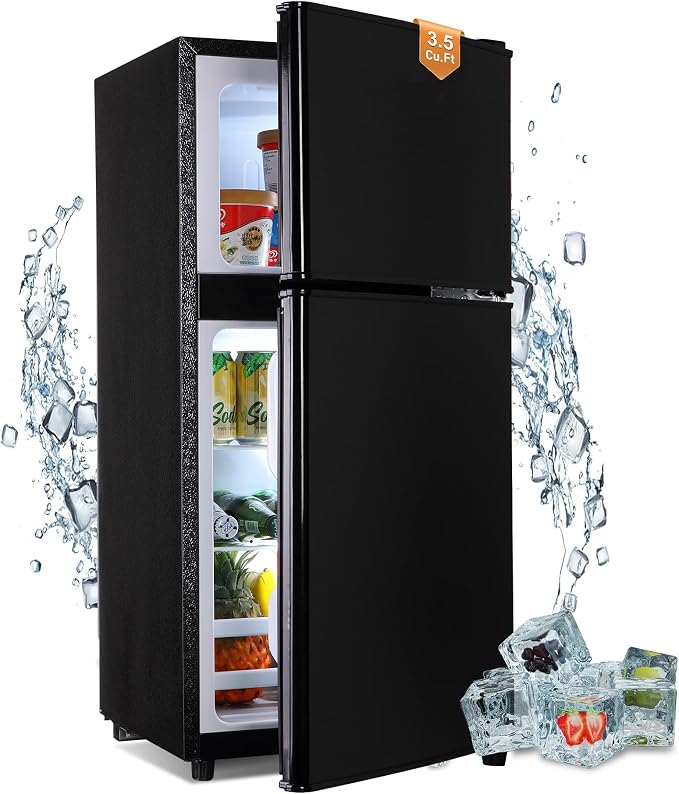 Mini Refrigerator with Freezer 3.5 Cu. Ft. Small Fridge with Freezer Black | 2 Door Mini Fridge with 7-Level Adjustable Thermostat Removable Shelves, Compact Refrigerator for Office/Dorm/College/RV