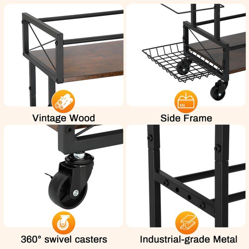 Bootuu Yoga Mat Storage Rack, Home Gym Storage Rack, Retro Metal & Wood Weight Storage Racks for Yoga Mat, 360° Roller & Fitness Equipment, 60 Lbs per Shelf