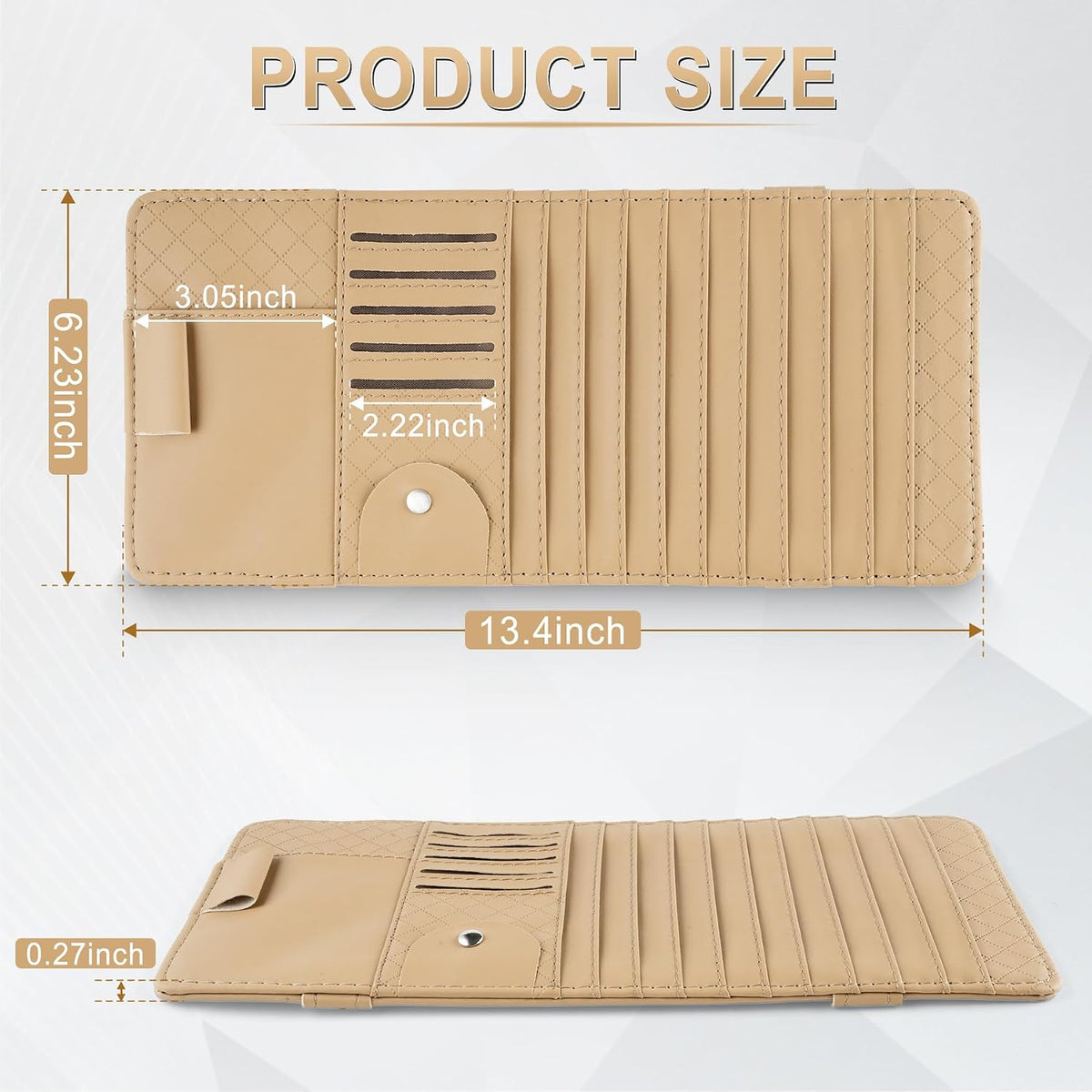 alpmosn Sun Visor CD Case Holder for Car - Multi-Function Visor Organizer with CD/DVD Storage, Eyeglass Clip, Card Slots & Pen Holder, Durable Leather Car Accessories (Beige)
