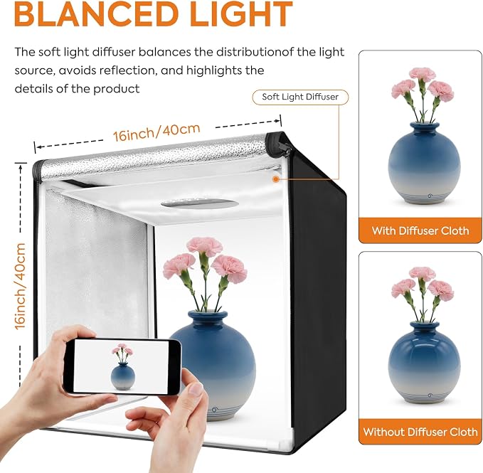 Bi-Color LED Photo Light Box 16x16 inch, 168 Dimmable LEDs Product Photography
