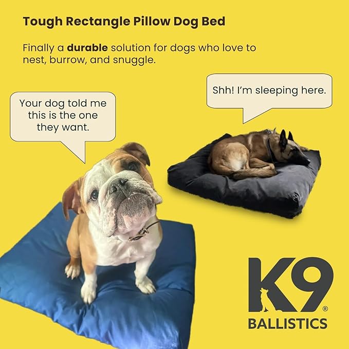 K9 Ballistics Tough Rectangle Pillow Dog Bed - Removable Cover, Washable, Durable & Water Resistant Dog Bed - X-Large, Titanium Premium Finish