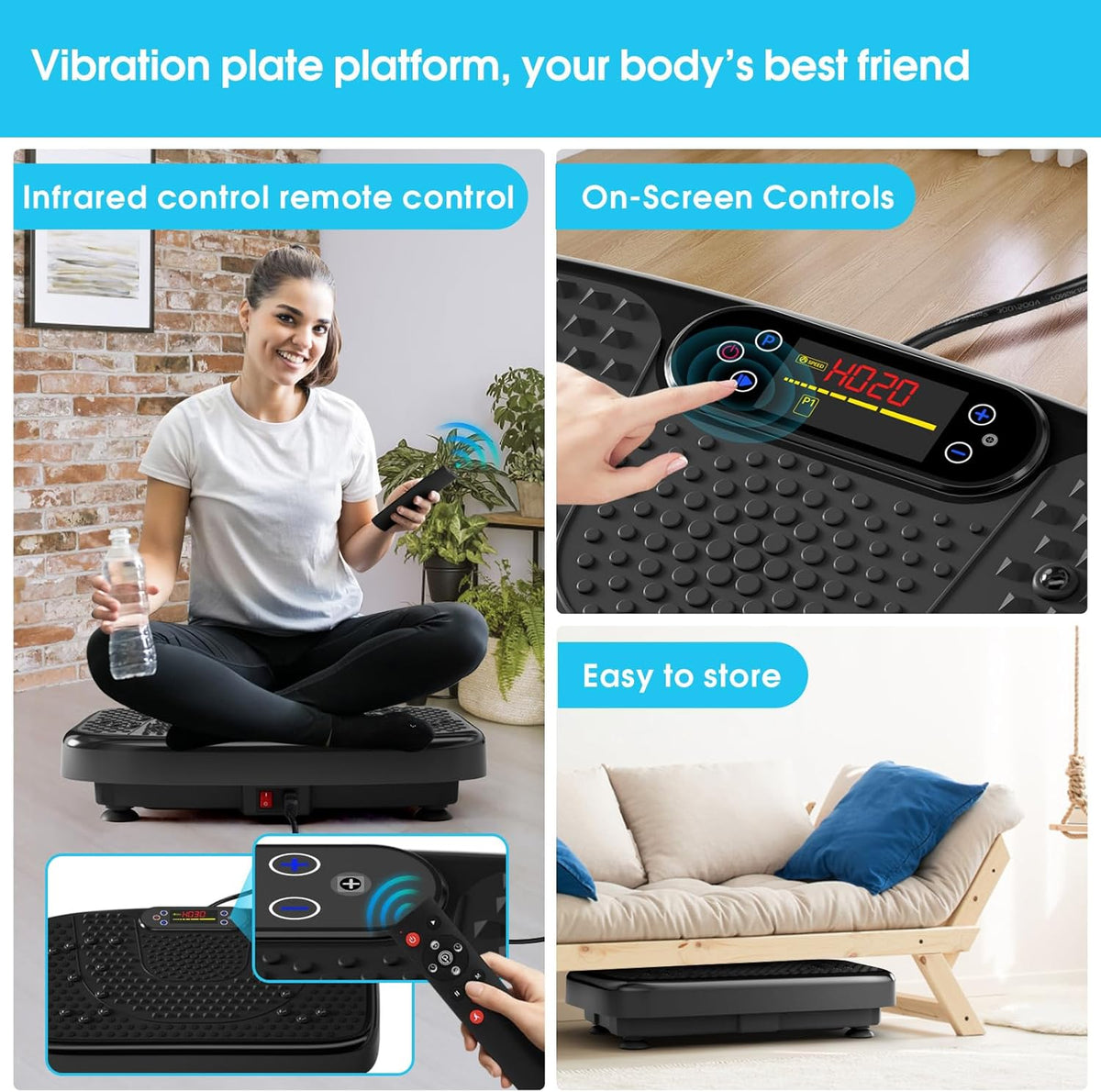 SoftGym Vibration Plate - Whole Body Workout Machine for Lymphatic Drainage | 450 Lbs Capacity with Resistance Bands