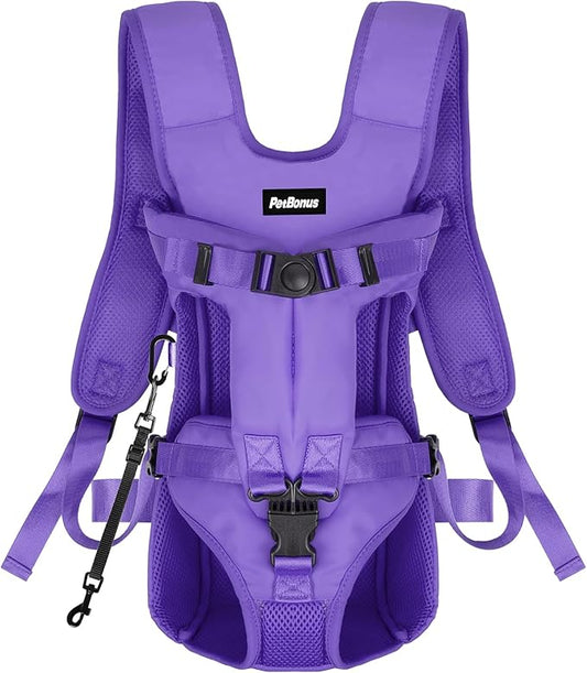 PetBonus Pet Front Dog Carrier Backpacks, Adjustable Pet Backpack, Legs Out Easy-fit Puppy Chest Carrier for Medium Small Dogs, Hands Free for Hiking, Cycling (Purple, S)