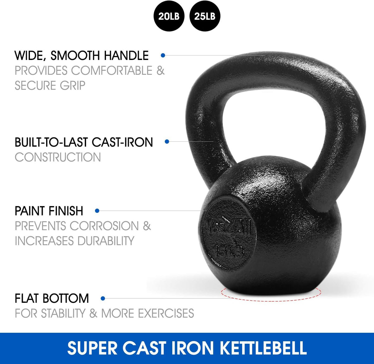 Yes4All Kettlebell Set - Cast Iron Strength Training Weights with Wide Handles | 5-30 LB Options for All Levels