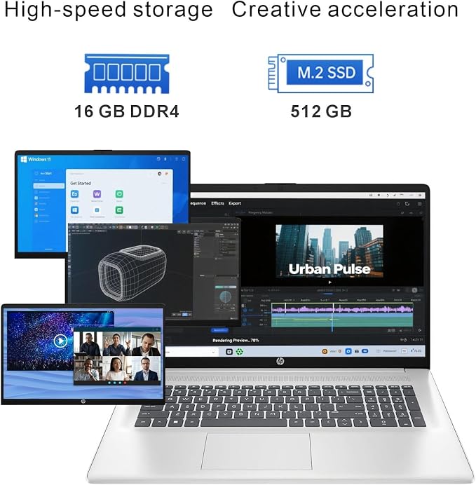 HP 17 inch Business Laptop • 2026 Edition • Latest AMD Ryzen 5 CPU • 16GB RAM - 512GB SSD - 17.3" FHD Display • Copilot + • Long Battery Life • Windows 11 with Office 365 for The Web