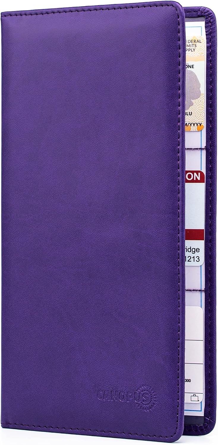 CANOPUS Car Registration and Insurance Holder, PU Leather Card Holder, Vehicle Glove Box Organizer for Auto, SUV, Truck, Purple