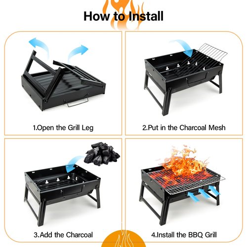 Kizmyee BBQ Barbecue Grill, Portable Folding Charcoal Barbecue Desk Tabletop Outdoor Stainless Steel Smoker BBQ for Picnic Garden Terrace Camping Travel