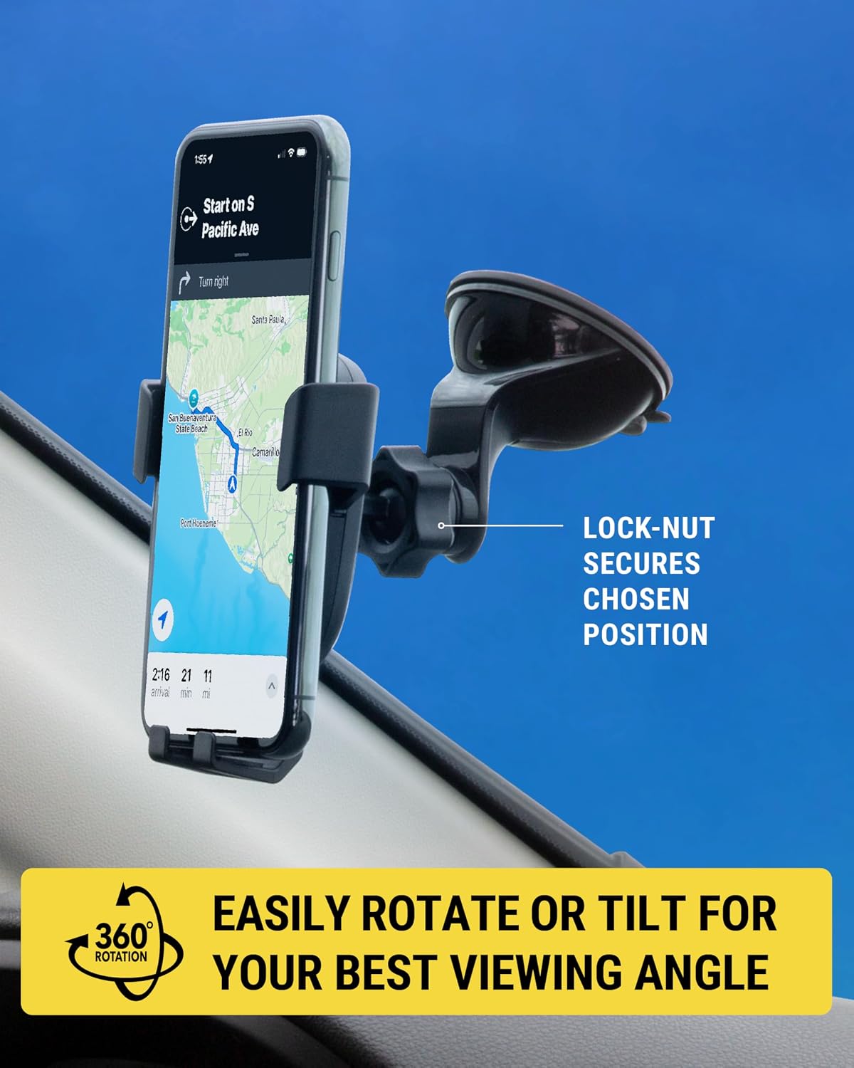 Scosche GHVWD 3-in-1 Universal Suction Cup Phone Mount for Car and Truck Dashboard/Windshield/Vent Mount, 360° Adjustable Phone Stand, Cell Phone Holder Compatible with iPhone and All Android Phones