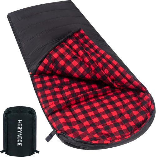 HiZYNICE Cold Weather Sleeping Bag - 100% Cotton Flannel | XXL Size for Adults, Includes Compression Sack