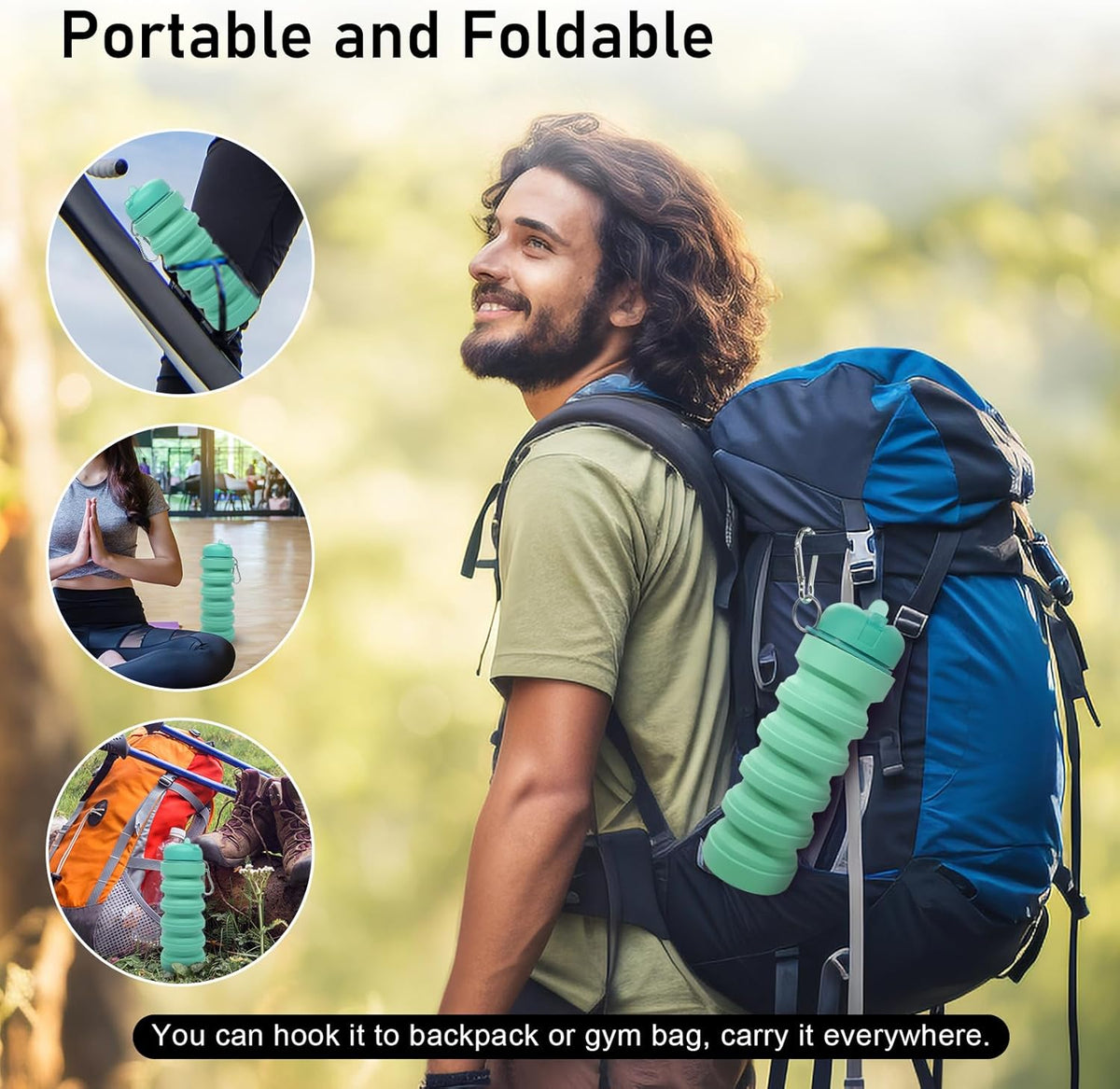 Skiennix Collapsible Water Bottle - 20oz Portable Silicone Leakproof Design for Travel & Outdoor Activities