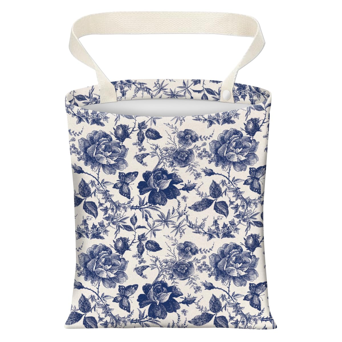 Cute Car Trash Can, Hanging Canvas Car Back Seat Organizer and Storage Bag, Funny Car Trash Bag For Travelling, Outdoor Cute Blue Flowers