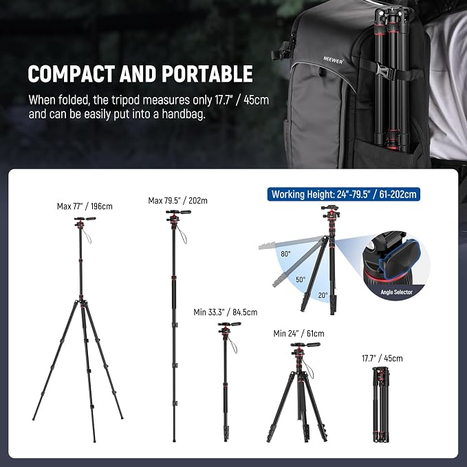 NEEWER Basics Camera Tripod Monopod, 360° Ball Head, Arca Type QR Plate