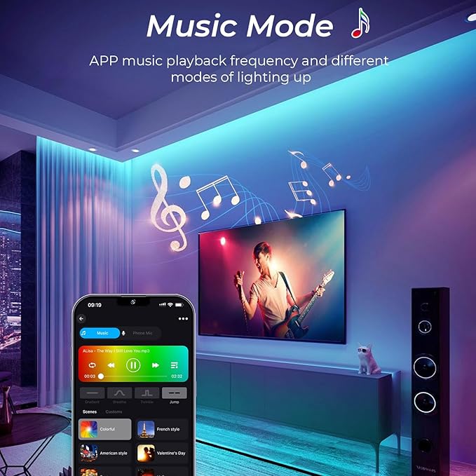 INDARUN RGB COB Led Strip Light 32.8ft, 5760 LEDs 10mm Width, Alexa Led Light Strip Color Changing Music Sync, 24V Smart Led Strip for TV Led Backlight, Room Decor(Without Adapter&Controller)