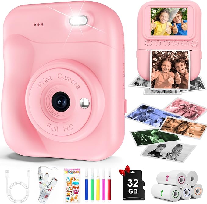 Kids Camera Instant Print, 1080P Digital Instant Print Cameras