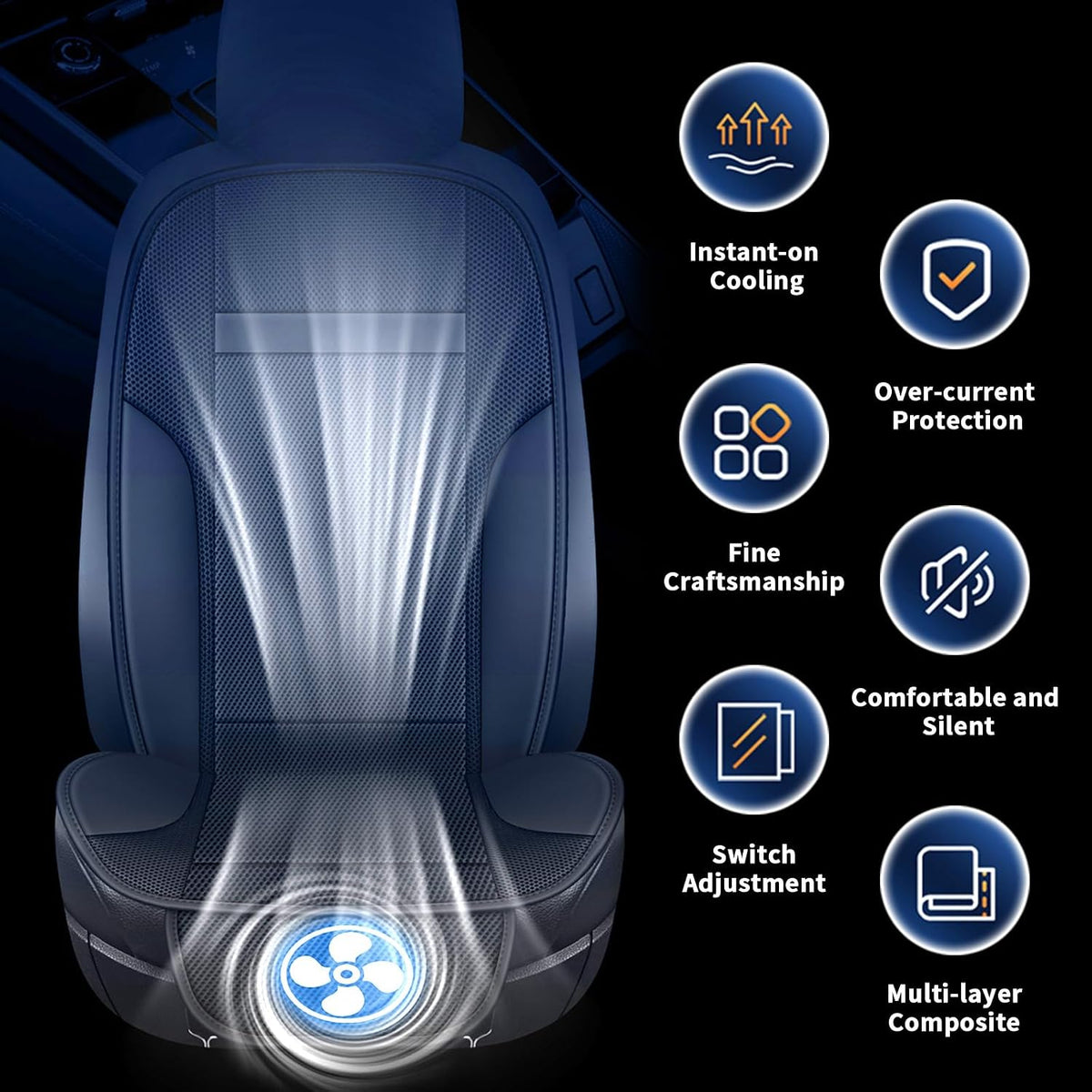 SriGM Cooling Car Seat Cushion 12V Summer Seat Rapid Cooling Seat Cover