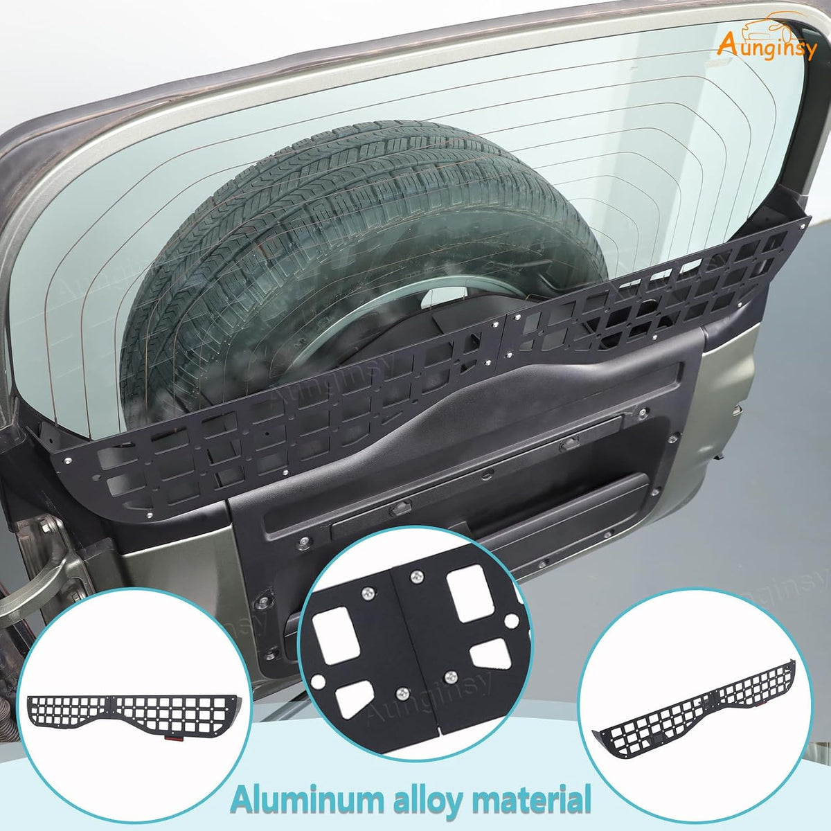Car Rear Tailgate Window Molle Storage Panel Shelf Compatible with Land Rover Defender 90/110/130 2020-2025 2026, Rear Trunk Door Window Organizer Storage Bracket Cargo Rack Modular System Accessories