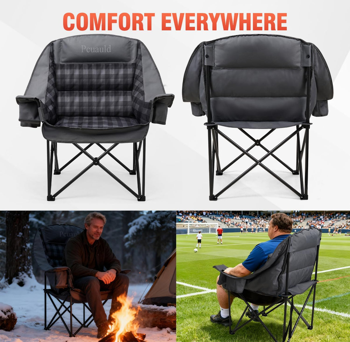 Skiennix Heavy-Duty Camping Chairs - 2 Pack XL Padded Folding Chairs with Cup Holder | Supports 500lbs