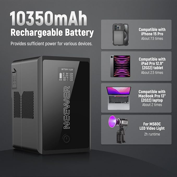 Neewer V Mount Battery PS150E Supports 100W PD USB C Fast Charging, 10350mAh