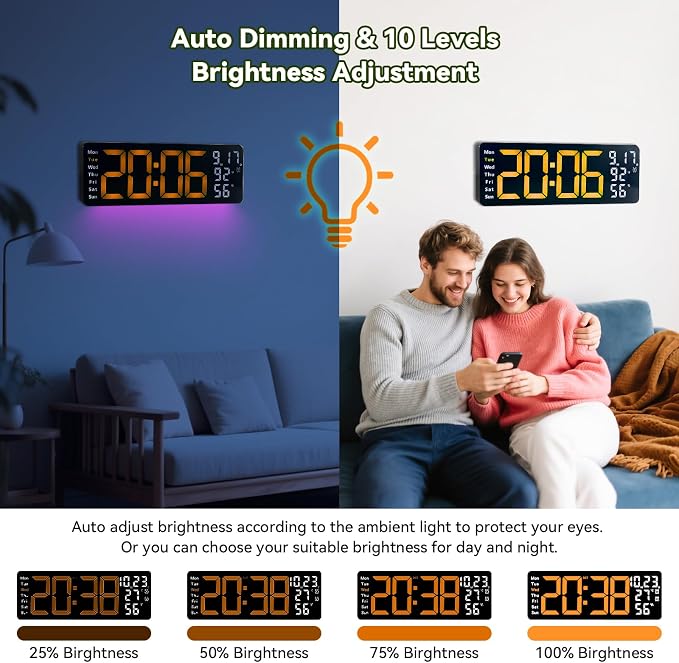 Digital Wall Clock Large Display, 17.3" Digital Clock