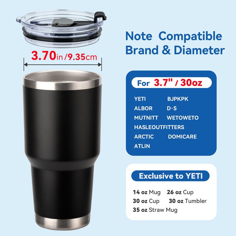 Prurex 30 Oz Tumbler Lids, Replacement Lids for 30oz Yeti Rambler, Ozark Trail and More, BPA Free, 30 OZ Tumbler and 40 OZ Silver Buffalo, Cup Cover (Black)