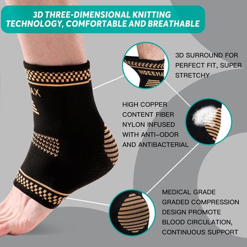INDEEMAX Copper Ankle Brace - Compression Sleeve for Sprains & Foot Pain Relief | Size L