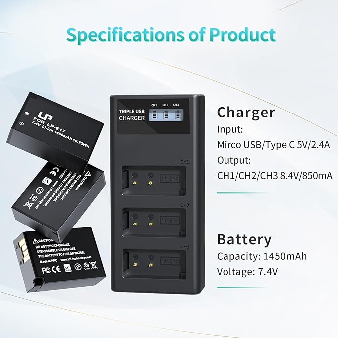 LP LP-E17 Battery and Charger Set, Rebel T8i, EOS M3, EOS 200D