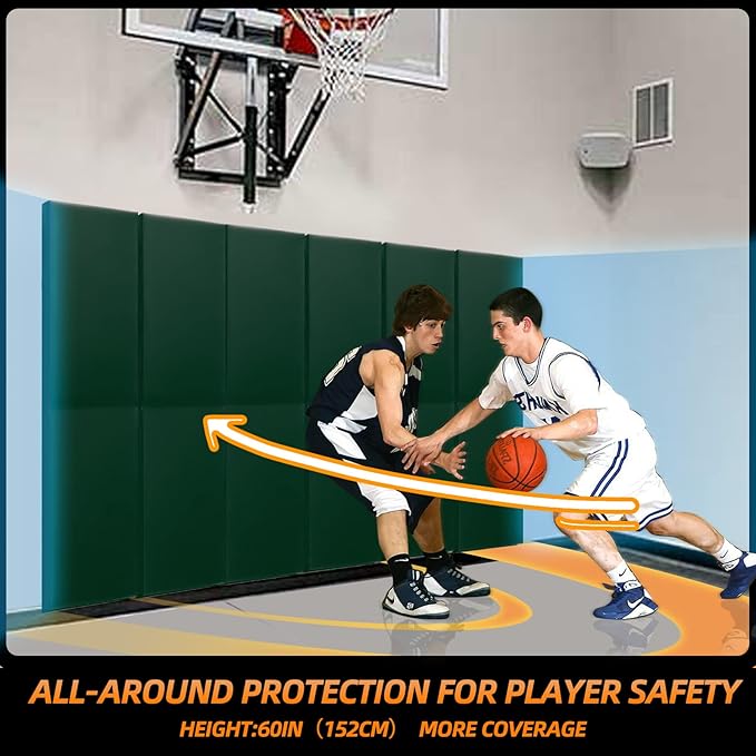 PROGOAL Gym Wall Paddings Basketball Court Wall Protection Pad - 2”Thick Foam Wall Mat Durable Protector for Wall-Mounted Basketball Hoops Garage Taekwondo（60" Lx20 W）