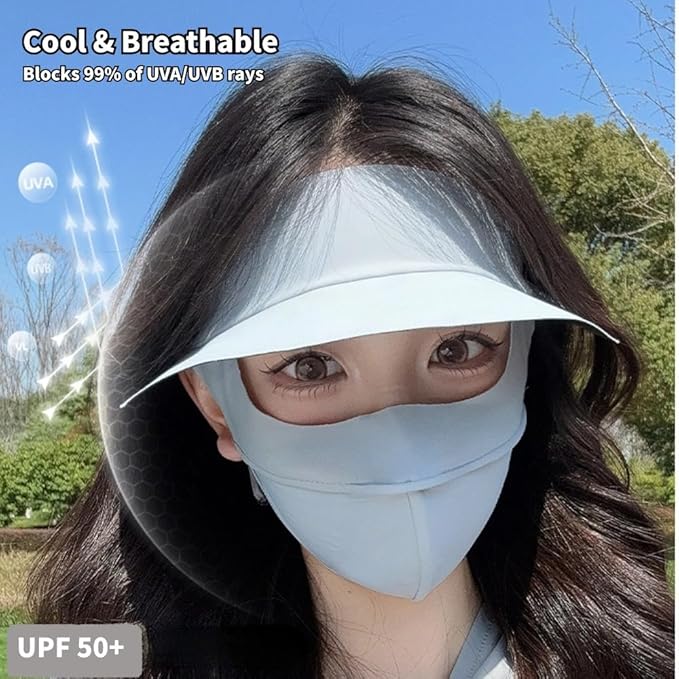 Breathable UV Face Cover Visor UPF 50+ Women Summer Face Covering Eye Protection Sunscreen Mask Sports Face Cover