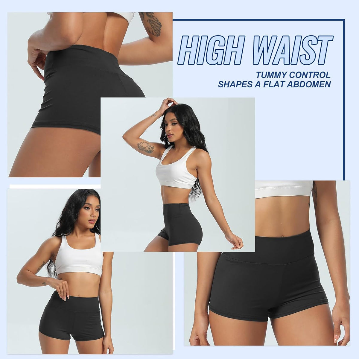 Skiennix High Waisted Biker Shorts – 3 Pack Black Compression Yoga & Workout Shorts for Women