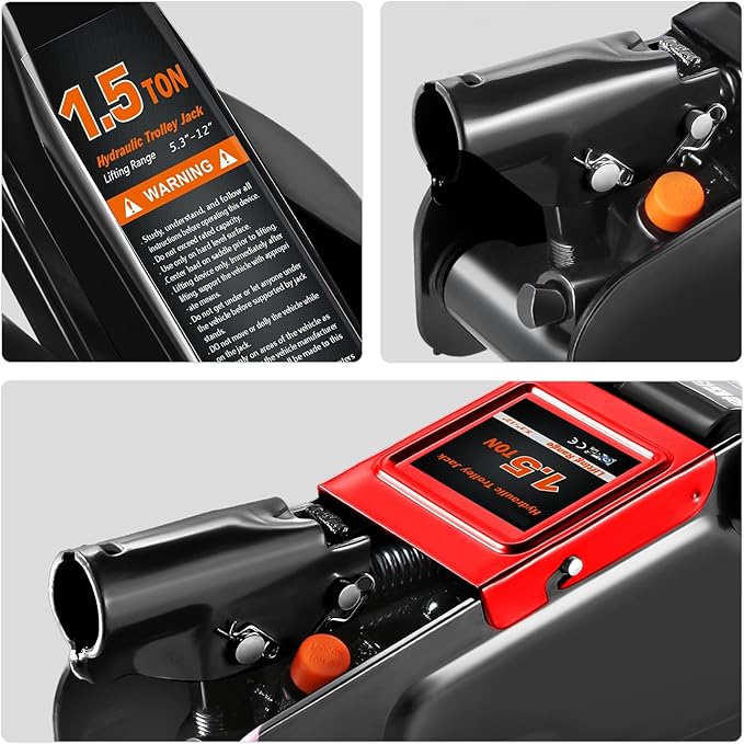 PM PERFORMOTOR Low Profile Hydraulic Trolley Service/Floor Jack, 1.5 Ton (3000 lbs) Capacity, Lifting Range 5.3"-12",Black,PM-TOL-FJ15-BK