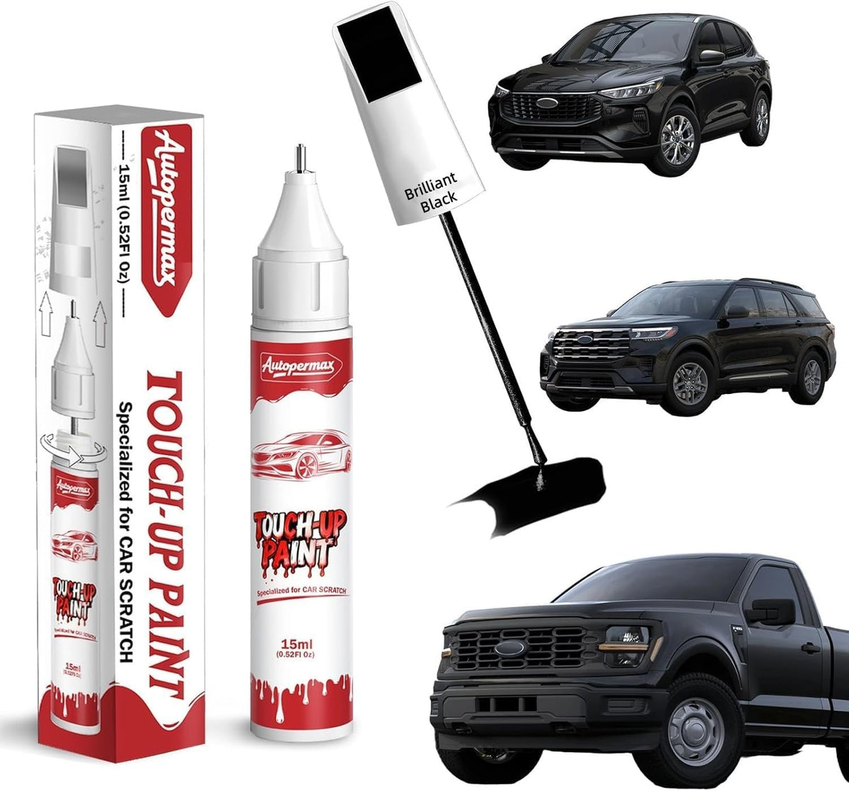 Black Touch Up Paint for Toyota, Accurate Color Car Scratch Repair Kit, Quick and Easy Fix Chips and Nicks Scuff(Brilliant Black)
