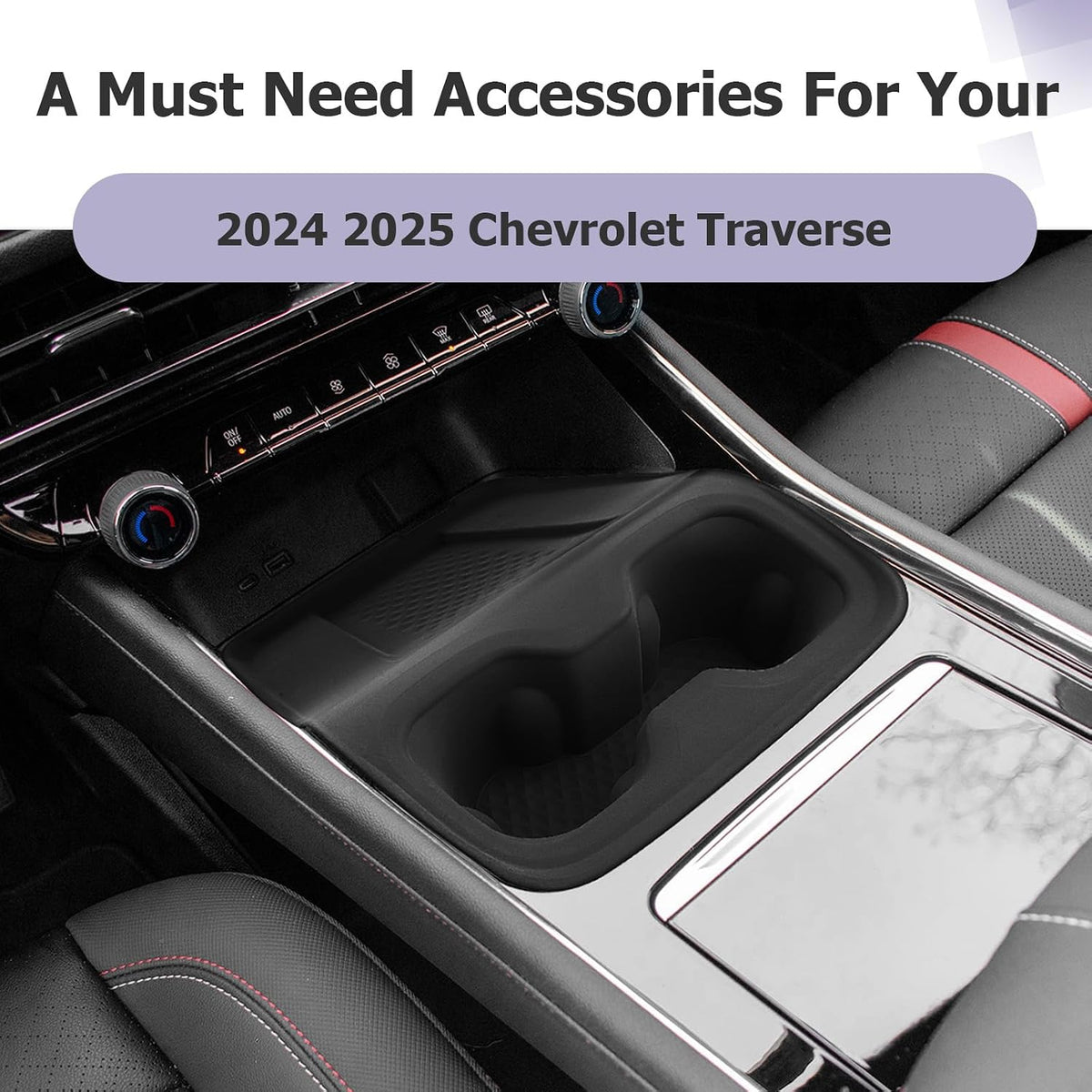 LUWU 2026 2027 Traverse Center Console Cup Holder Compatible with 2024 2025 2026 2027 Traverse Accessories Center Console Cup Holder Silicone Protection Pad Traverse 2027 Accessories Black