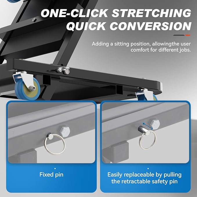 POLARBEAR Mechanic Creeper 40" Z Creeper Seat, 2 in 1 Rolling Folding Car Stool, Automotive Chair with 6 Mute Swivel Casters, Under Car Auto Repair for Man Gift 500 lbs Capacity Black