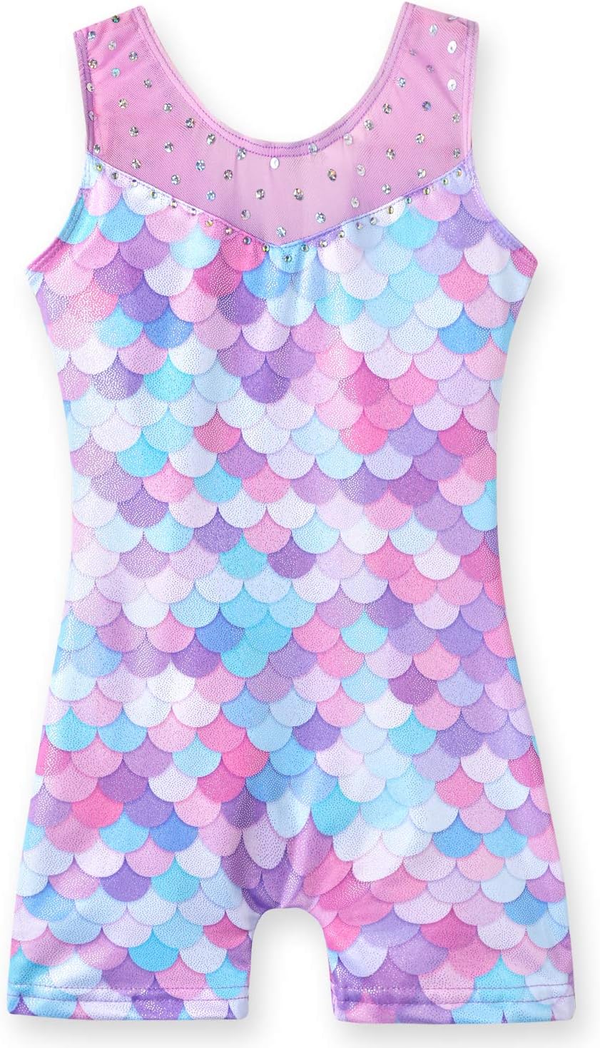 Skiennix Girls' Gymnastics Leotard - Shiny Rainbow Mermaid Unicorn Design | Toddler Sizes Available