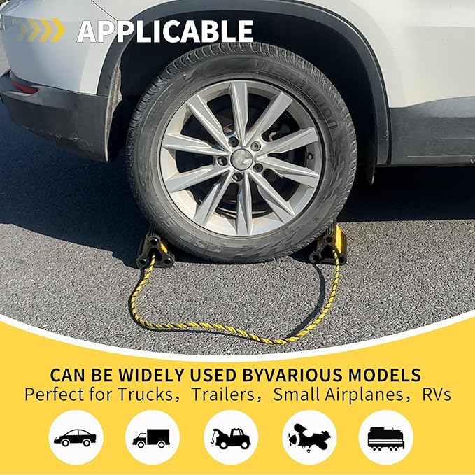 Rv Wheel Chocks for Trailers Camper Trucks and Small Aircraft Wheel Chock 1Pair2Pack Wheel Chocks Block with 3 Reflective Strips Versatile Heavy Duty Solid Rubber Wheel Immobilizers & Chocks