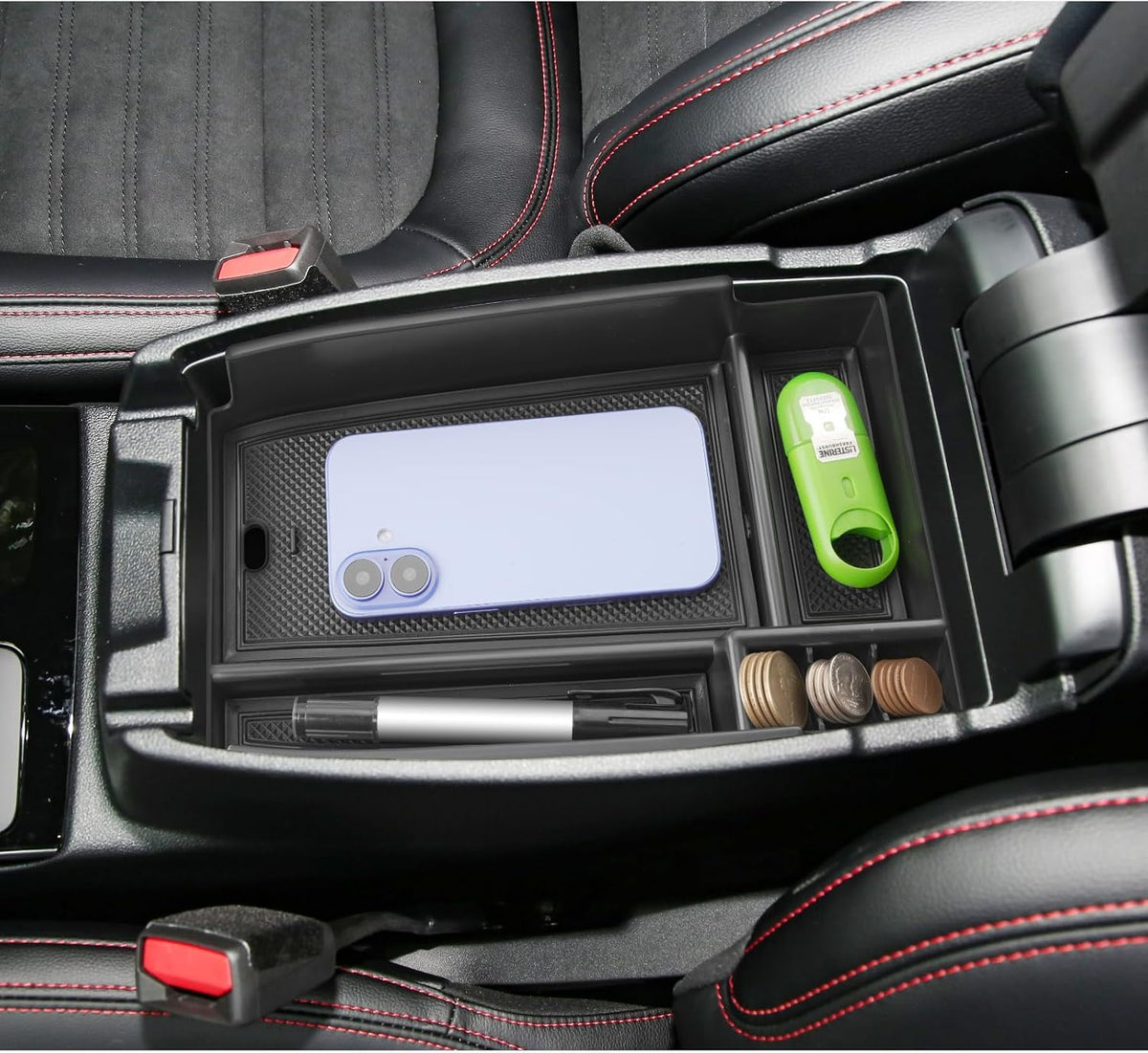 LUWU Center Console Organizer Compatible with Ford Escape 2020-2026/Bronco Sport 2021-2025 Accessories Armrest Console Storage Box Insert Tray ABS Material Black Coin Container Black