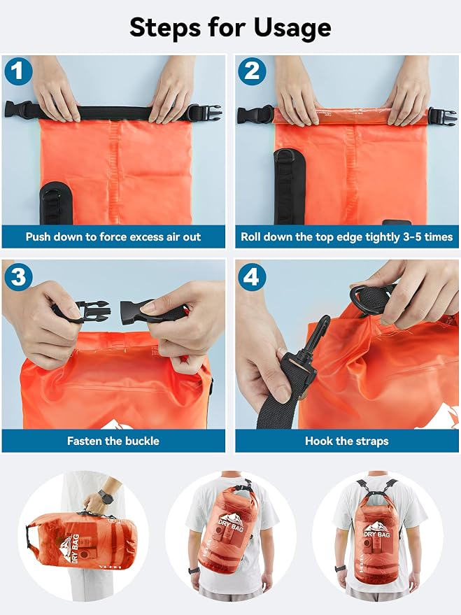 HEETA Dry Bag Waterproof for Women Men, 5L/10L/20L/30L/40L Roll Top Lightweight