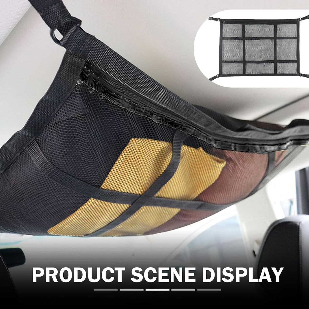 Upgrade Car Ceiling Cargo Net Pocket, 31.5" x 20.87" Strong Load Car Roof Storage Organizer, Double-Layer Mesh Camping Overlanding Gear Must Haves Cargo Net, Universal Road Trip Accessories