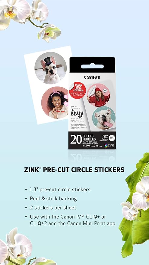 Canon IVY ZINK Pre-Cut Circle Sticker Paper 20 sheets Pack Compatible