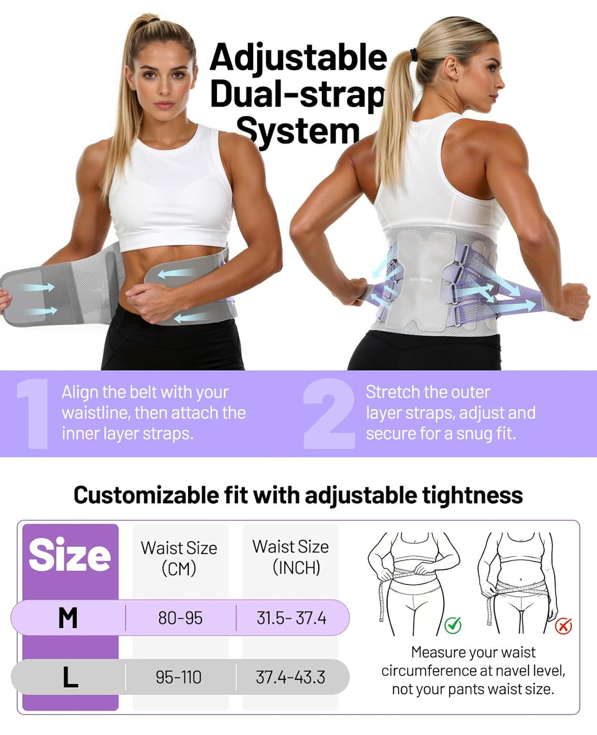 Skiennix Back Brace for Women - Adjustable Lumbar Support Belt for Pain Relief | Ergonomic Design, Medium