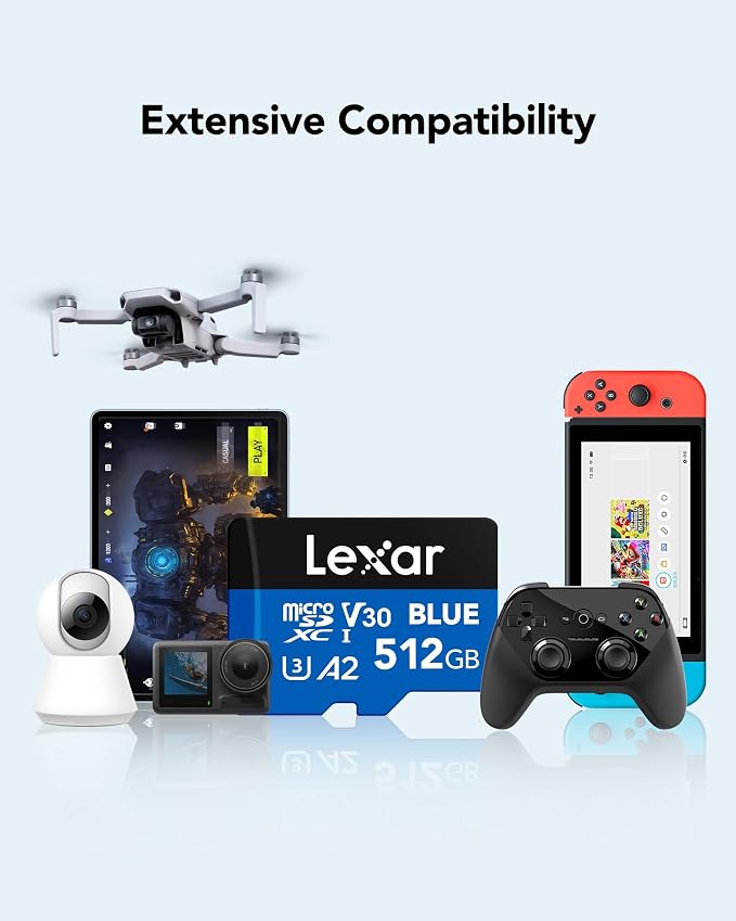 Lexar 512GB Blue Micro SD Card Up to 160MB/s, microSDXC UHS-I Memory Card