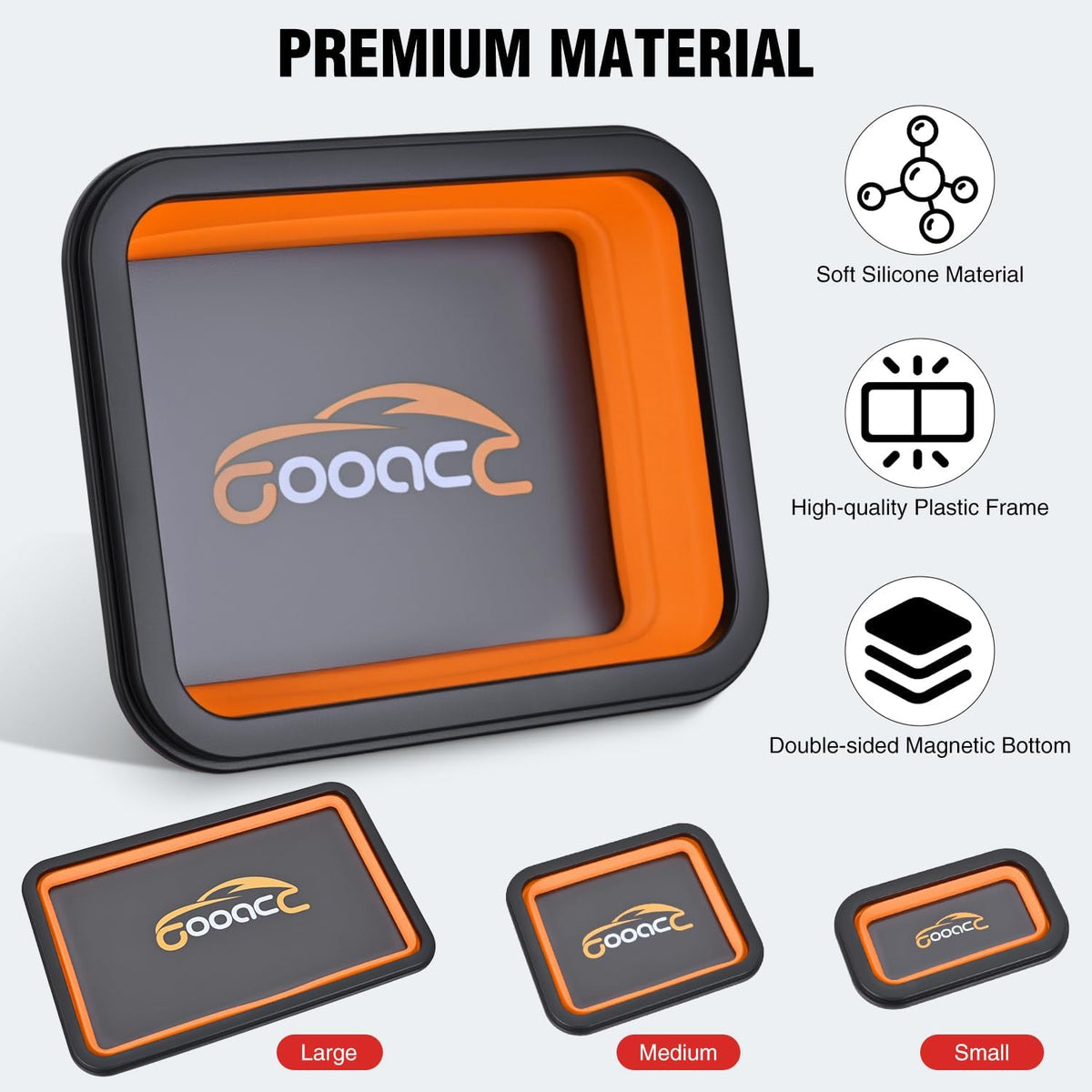 GOOACC 3 Sizes Collapsible Magnetic Parts Tray Set Orange