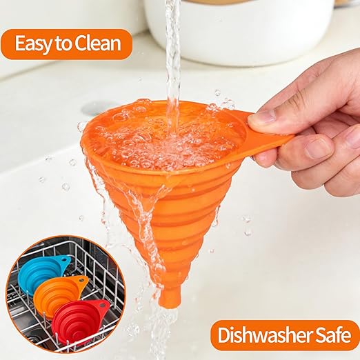 4-Pack Kitchen Funnel Set, Small and Large, Upgraded Kitchen Gadgets Accessories Foldable Silicone Collapsible Funnels for Filling Water Bottle Liquid Transfer Food Grade