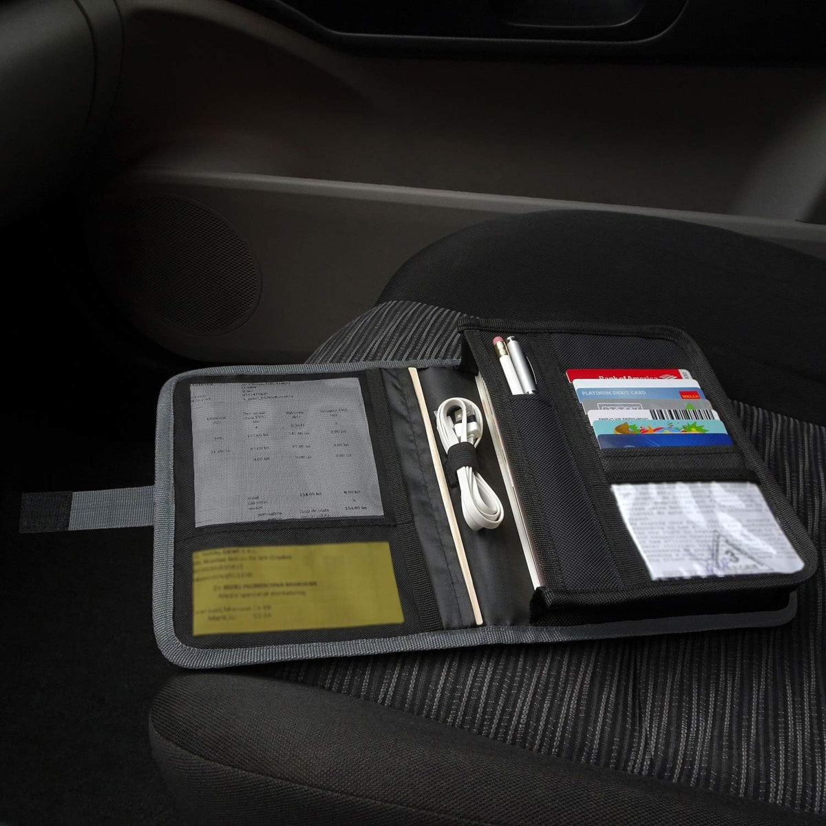 PlusXpres Glove Box Compartment Organizer - Car Document Holder - Gray | Owner Manual Case Pouch, Vehicle Storage Wallet for Registration and Insurance Card, Auto Paperwork Holder, Log Book included