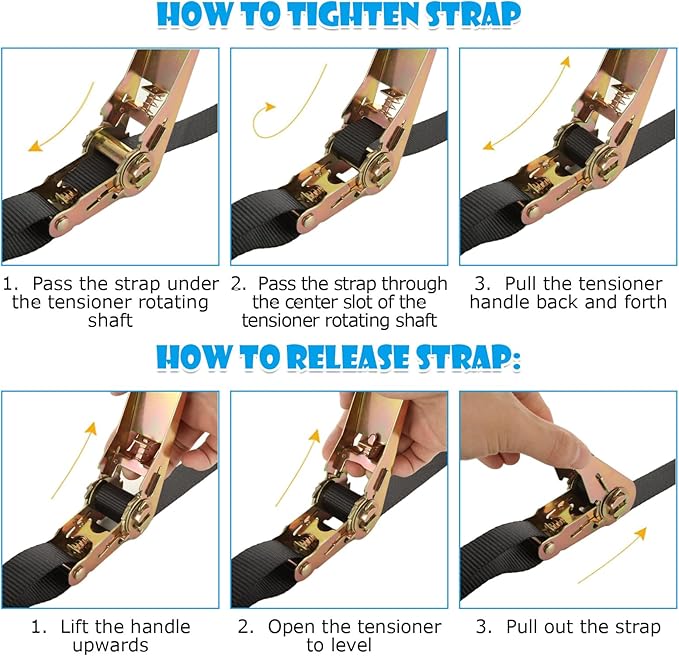 6 Pcs 1 Inch Ratchet Straps Heavy Duty 20ft Tie Down Strap Ratchet with Hooks, 2200 LBS Break Strength, Black Cargo Ratchet Straps for Motorcycle Straps Tie Downs, Appliances, Equipment