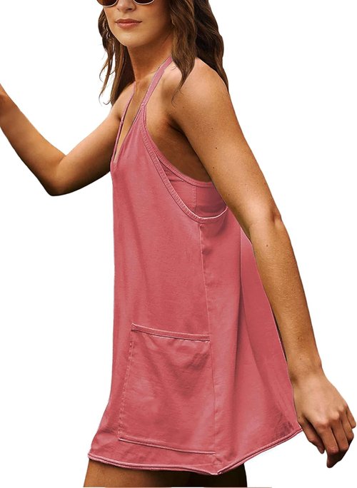 Lentta Women's Athletic Mini Dress - Sleeveless V-Neck Sundress with Built-In Shorts | Perfect for Summer