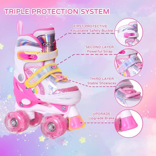 Nattork Adjustable Rainbow Roller Skates for Kids - Light Up Wheels | Perfect Birthday Gift