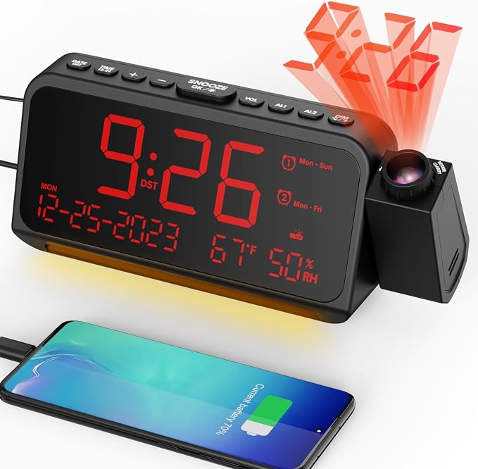 Projection Alarm Clock for Bedroom Ceiling, Digital Clock Projector