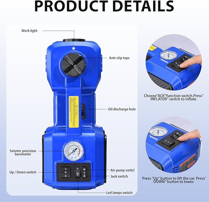 Electric Car Jack kit 5 Ton 12V Electric Floor Jack Lift for Vehicle, Electric Hydraulic Jack Auto Repair Tool Set with Built-in Inflator and Impact Wrench for SUV Sedan Truck Tire Change Blue